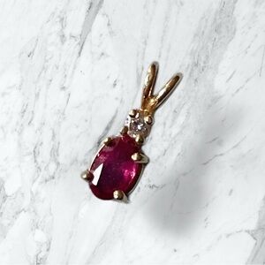 14K YELLOW GOLD GENUINE RUBY & DIAMOND PENDANT